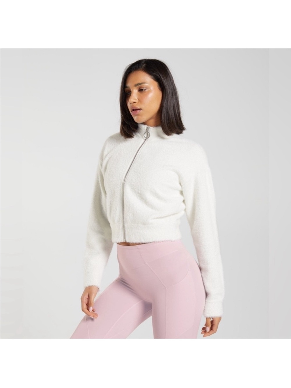 Gymshark x Whitney Simmons Eyelash Final White Zip Up Womens Crop Jacket Size XS
